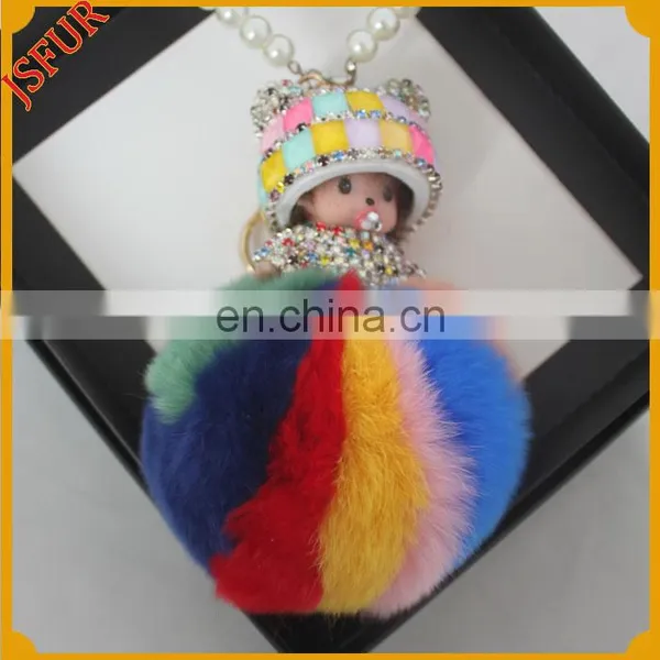 Rex Rabbit Fur Ball Bag Charm Doll Accessory Korean Pom Poms photo-3