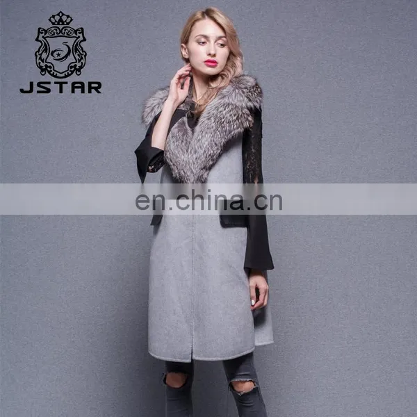 Cashmere Long Vest Women Autumn Sleeveless Fleece Trench Coat With Big Fur Collar photo-4