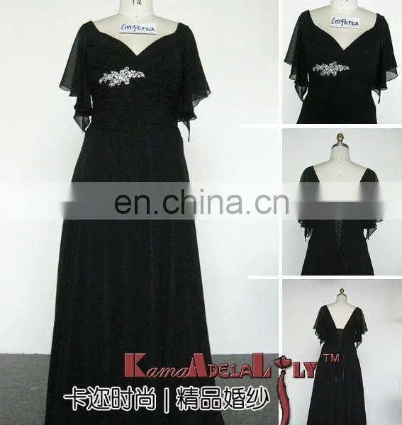 1209 Newest Black V-line With Sleeve Fashionable Formal Dress