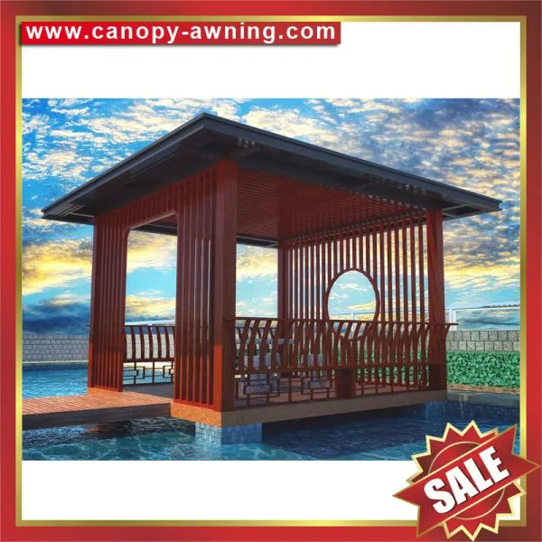 Modern Outdoor Hotel Villa Park Garden Wood Style Aluminum Alu Gazebo Pavilion Pagoda Gloriette Canopy Awning for Sale photo-3