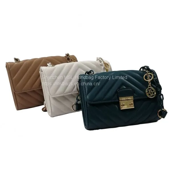 Designer Custom Lady Popular Chevron Quilting Pattern Shoulder Handbags Chunky Metal Chains Shoulder Crossbody photo-3