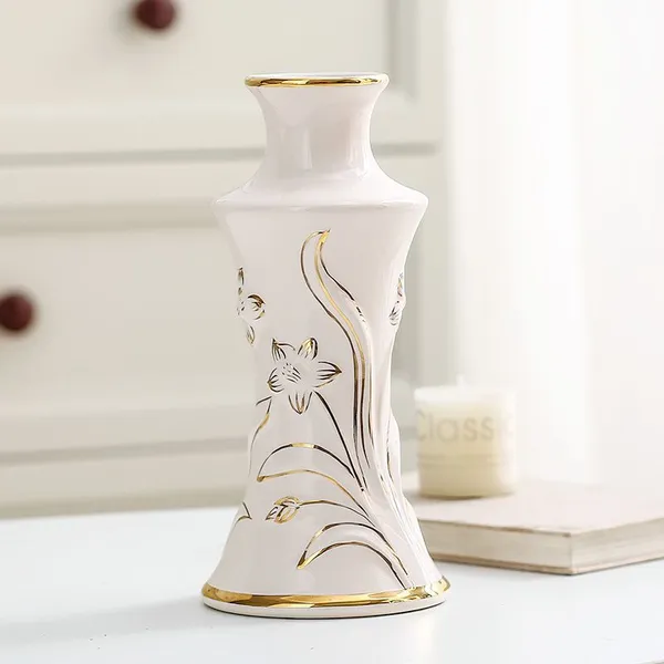 Creative Palace European Romantic Gild White Tall Ceramic Vase For Living Room Decor photo-4