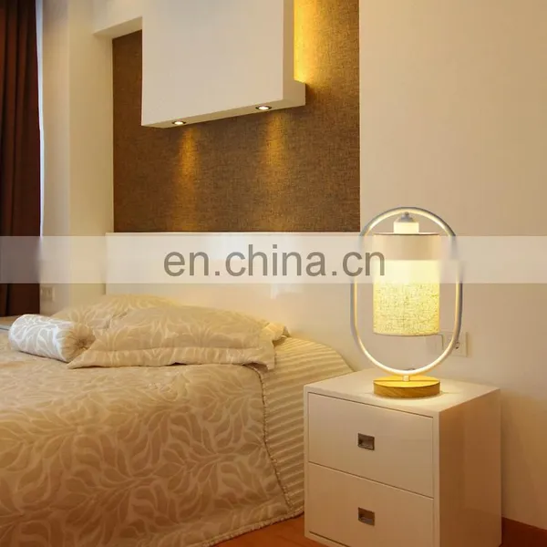 Tonghua New Linen Shade Metal Frame Round Wood Base Modern LED Edison Bulb Table Lamp Bedside Desk Light photo-5