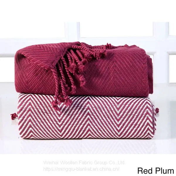 Woven Cellular Herringbone Pure Cotton Throw Blanket photo-5