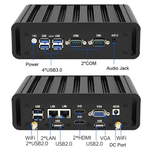 Cheapest Industrial PC Intel I5-7200U 16+256GB Wifi IP51 Industrial Fanless Mini PC With DC RJ45 LAN HDM-I VGA RS232 RS485 Port photo-2