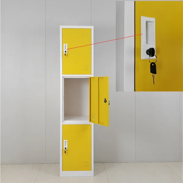 Yellow Color 3 Doors Metal Gym Locker Steel Storage Cabinet School Locker photo-3