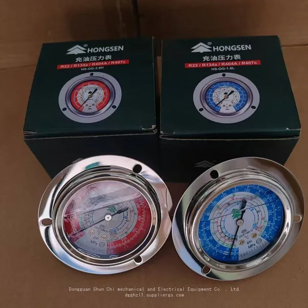 Hongsun HS-OG-1.8/3.8 Refrigeration Unit Oil Gauge, High & Low Pressure Gauge, Liquid Filled Pressure Gauge, Back Mount Pressure Gauge