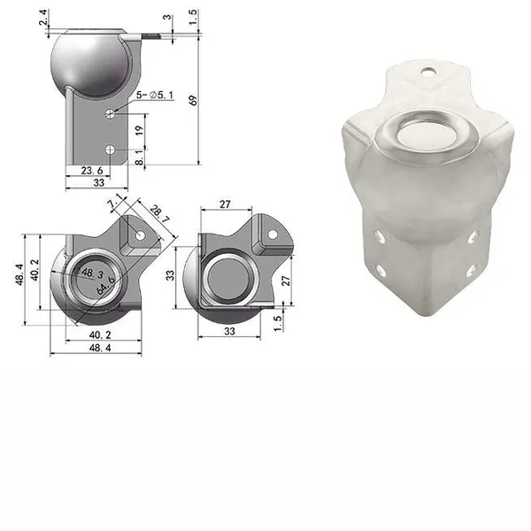 5 Holes Professional Classic Brace Ball Corner With Offset Heavy Duty Flight Case Hardware for Road Case/Studio Equipment photo-5