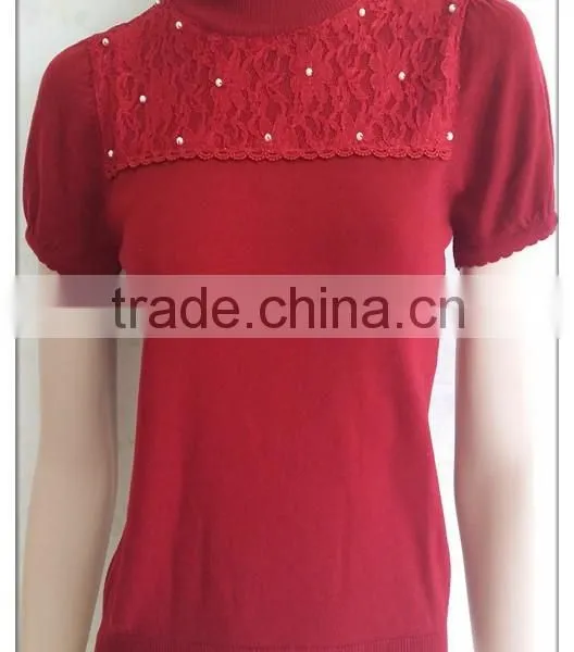 Decent Little Turtle Neck Knitting Wear Short-sleeve Lace Pullover
