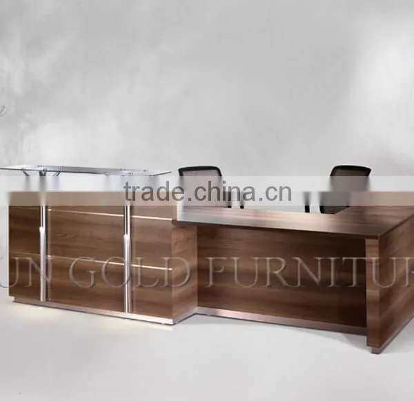 Modern High Glossy L Shape Glass Top and Wooden Office Reception Table(SZ-RT036) photo-3
