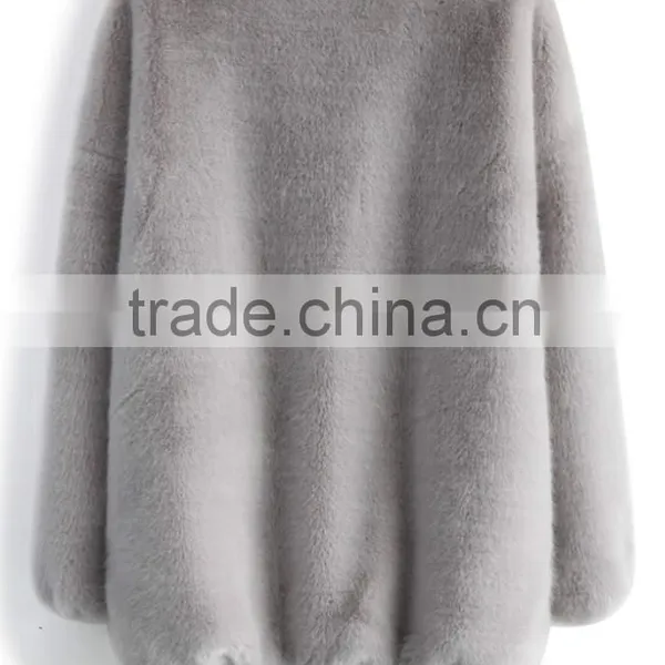 2016 Hot Selling Grey Color Long Rabbit Fur Coat Made in China Quality Choice photo-2