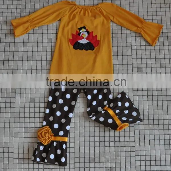 Traditional Holiday Wholesale Boutique Turkey Embroidery Baby Girl Thanksgiving Outfits photo-4