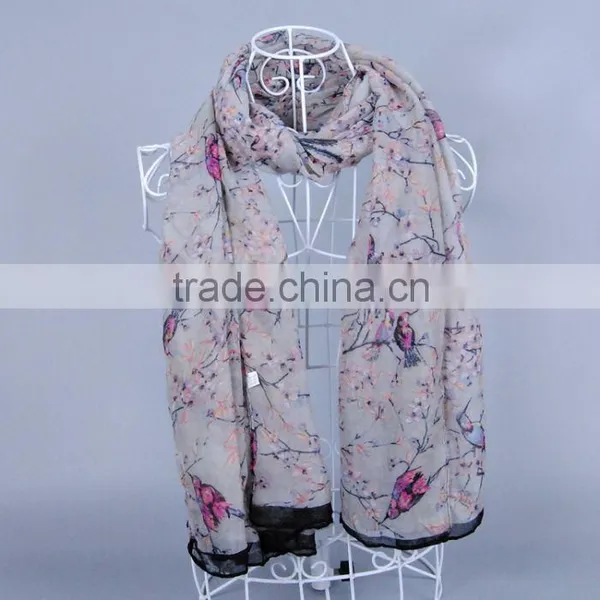 Fashion Bird Tree Women Scarf Voile Scarves 180*90 Pashmina photo-6