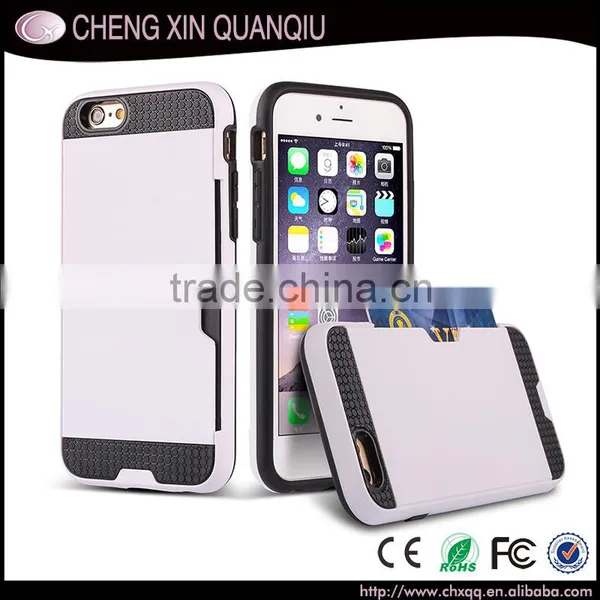 Free Sample Mobile Phone Cover Case pc Wiredrawing Tpu Hybrid Case Smartphone With Card Holder for Iphone6 6s Plus Case