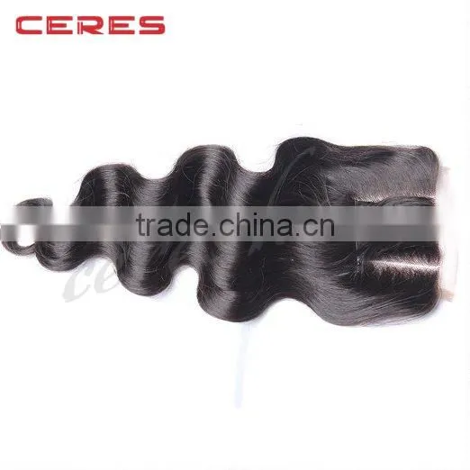 Bleached Knots Body Wave Lace Closure 3 Part Closure 16inch, Brazilian Virgin Human Hair Swiss Lace Top Closure photo-3