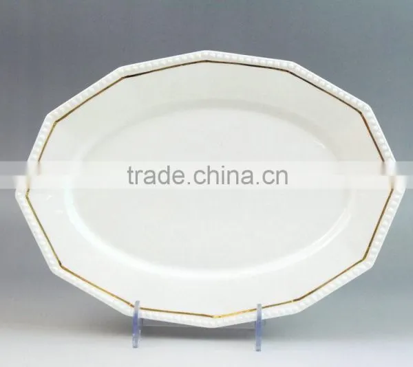 Tableware White Gold Rim Embossed Bulk Custom Ceramic Plates photo-3