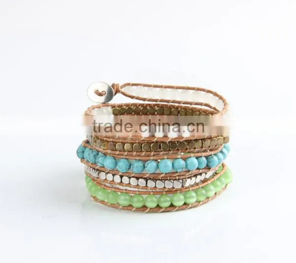 Five Laps Fashion Leather Bracelet Natural Opal Pure Manual Weaving Charm Bracelets Bangles for Women Jewelry Wholesale photo-2