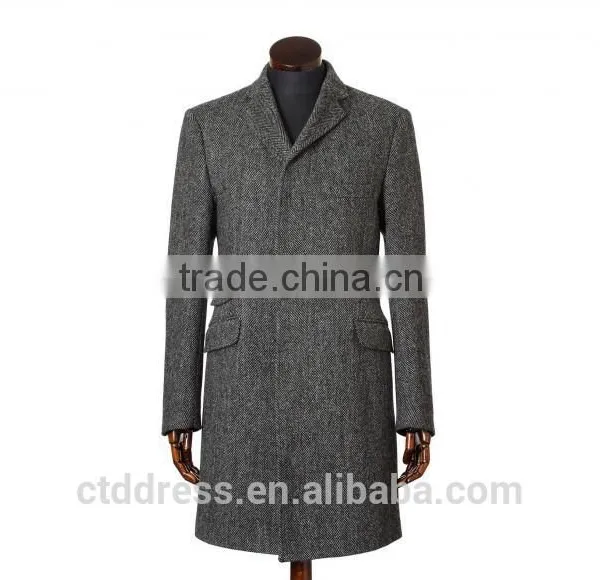 2015 New Style 100% Cashmere Grey Herringbone Classic Tailor Made Men's Overcoat photo-2