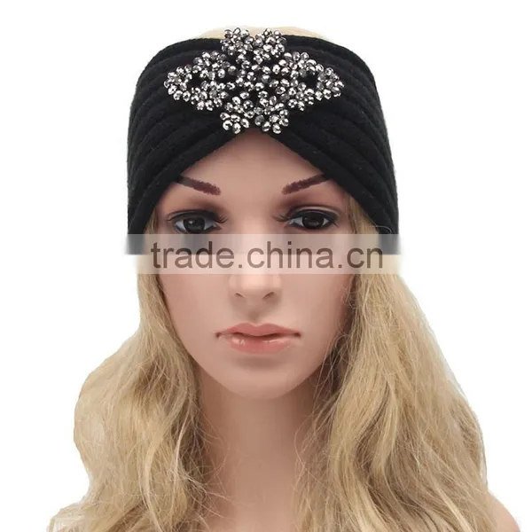 New Style Women Winter Crochet Headbands-rhinestone Flower Crochet Headband photo-2