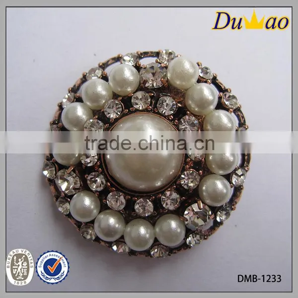 Big Size Metal Pearl Rhinestone Button photo-2