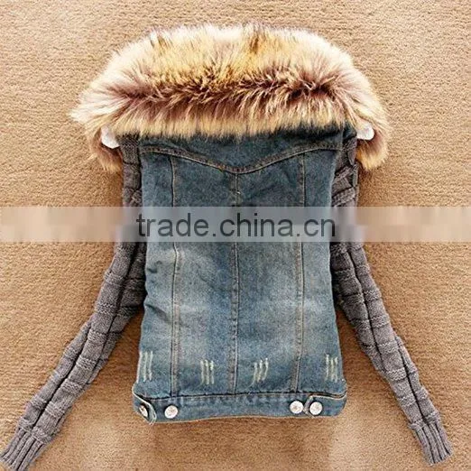 Winter Women Jeans Coat Fleece Denim Hoodies Jacket Slim Fur Collar Coat Outerwear photo-2