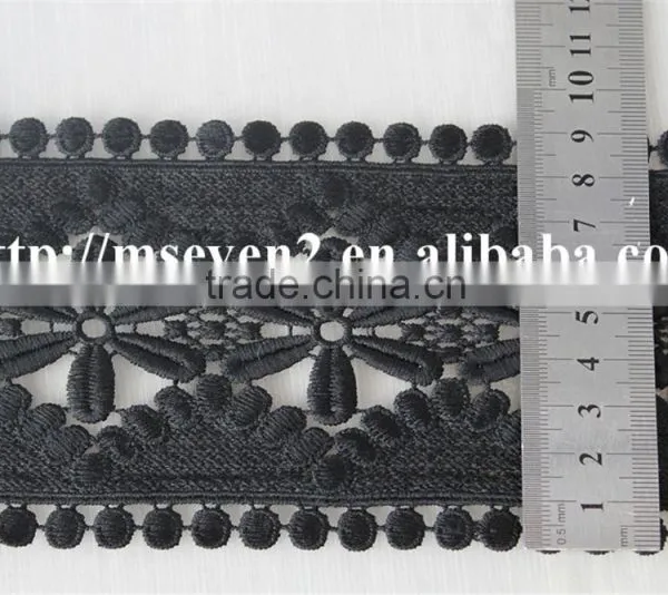 Fashion Design 9cm Black Flower Embroidery Water Soluble Lace for Garment photo-6