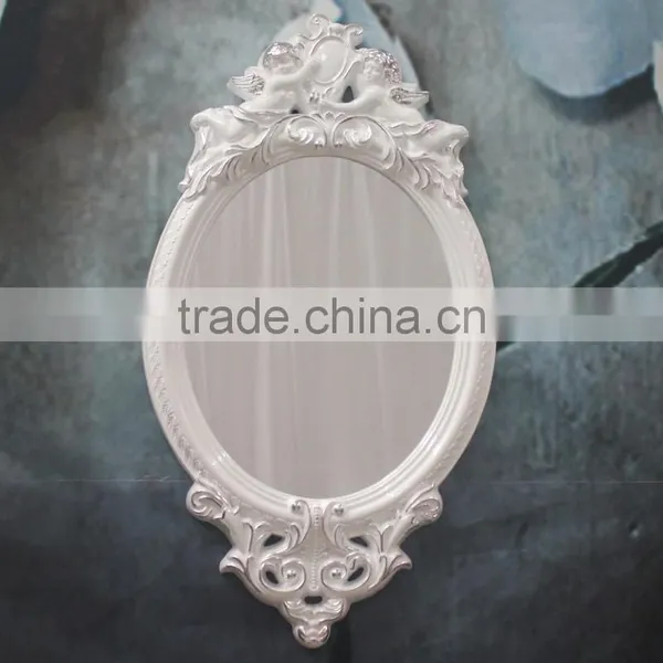 Home Decoration Exquisite Angel Carving Oval Wall Mirror photo-3