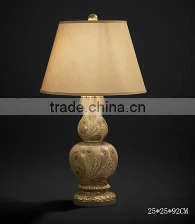 Antique Wood Carved Vase Shaped Table Lamp With Shade, Wooden Desk Lamp Painting With Sexy Leopard, Home Decorative Art & Crafts photo-4