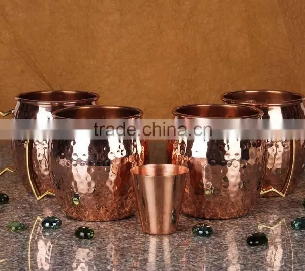 Set of 4 Pure Copper Beer Mugs With Copper Shot Glass , Moscow Mule Mug 100% SOLID COPPER MUGS MANUFACTURER INDIA photo-2