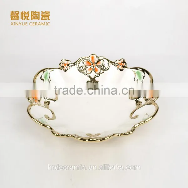 Hot Sale Restaurant Ceramic Plates Dishes, Ceramic Fruit Plate Electroplated Dish/plates photo-2