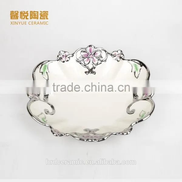Hot Sale Restaurant Ceramic Plates Dishes, Ceramic Fruit Plate Electroplated Dish/plates photo-3
