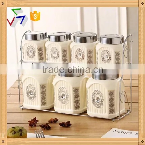 Export to Turkey Colourful Ceramic Porcelain Canister Set,ceramic Canister,storage Jar,ceramic Jarwith Spoon & Bamboo Stand photo-5