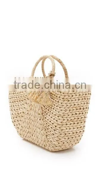 Straw Pompom Water Hyacinth Bag photo-3
