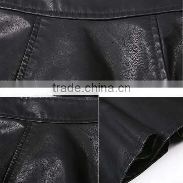 New Design Top Fashion Elegant Mini Short Sexy Black Leather Skirt photo-6