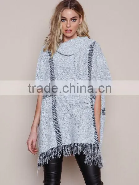 MGOO New Fashion Plaid Pullover Tops Grey Knit Mohair Fringe Poncho Women Winter Popular Clothes photo-4