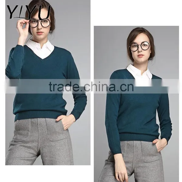 Trend Winter Cashmere Sweater Women Black V-neck Knit Pullover photo-2