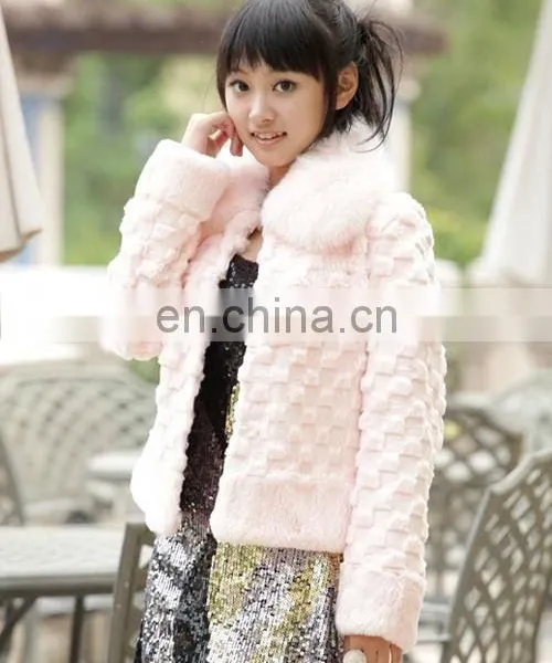 Lady's Sheered Rabbit Fur Coat With Fox Fur Collar