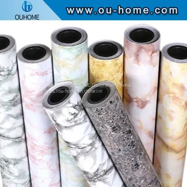 OUHOME Self-adhesive Wallpaper Cabinet Waterproof Stickers Marble Pattern Glossy Furniture Renovation Film
