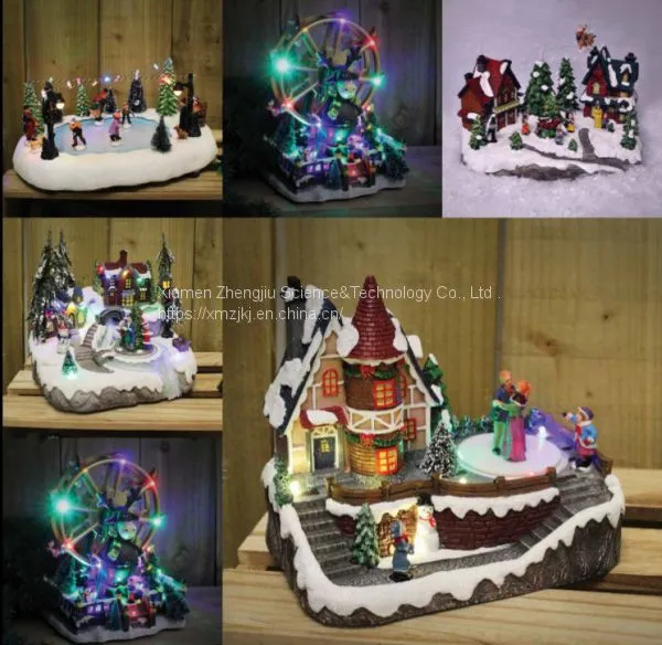 European-style Christmas Decoration Fiber LED Rotating Octave Music House Resin Handicraft Decoration House Resin Crafts Decoration photo-4