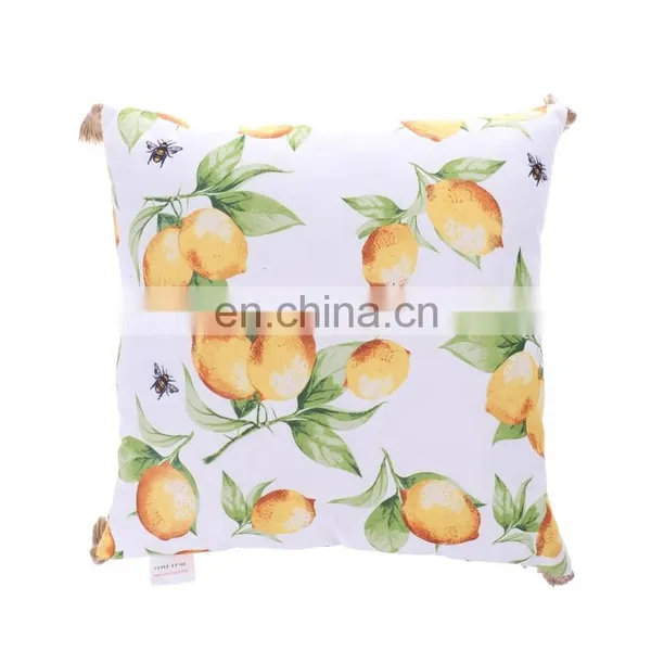 Summer Fruit Yellow Lemon Leaf Pillow Cover Waterproof Outdoor Cushions Home Decorative Cotton Linen 18x18Inch photo-2