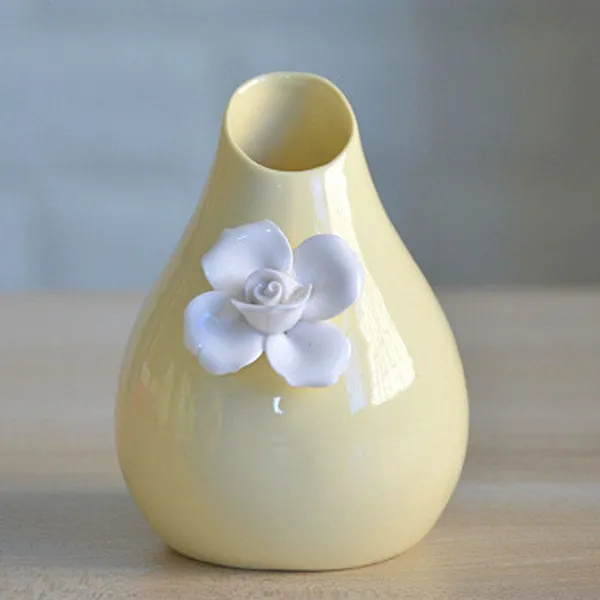 Ins Nordic Hand Made Simple Yellow Small Ceramic Flower Vase For Living Room Decor photo-4