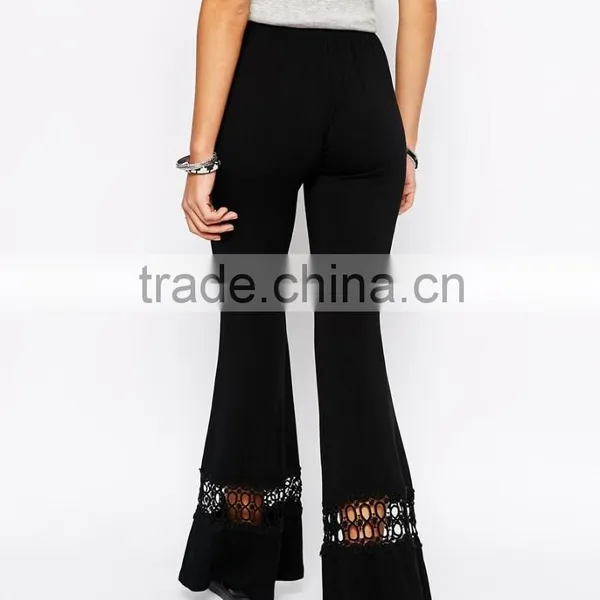 Ladies Wide Leg Flare Pants With Lace Bottom Detail photo-2