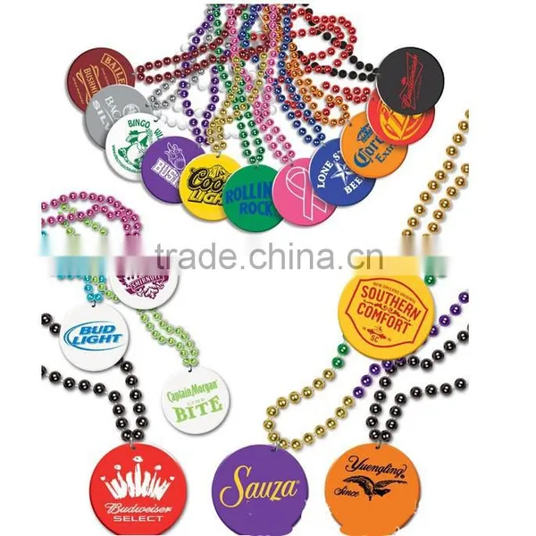 Colorful Plating Color Acrylic Beads Party Mardi Gras Beads Necklace With Custom Medallion League