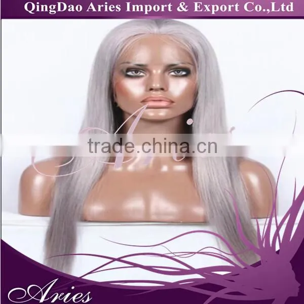 Fashion Straight Hair Center Part Bang Mixed Color Gray Synthetic Lace Front Wig photo-3