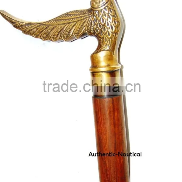 NAUTICAL DECOR ANTIQUE BRASS FINISHING BIRD HANDLE WALKING CANES-DECORATIVE WALKING CANES Wk1176 photo-2