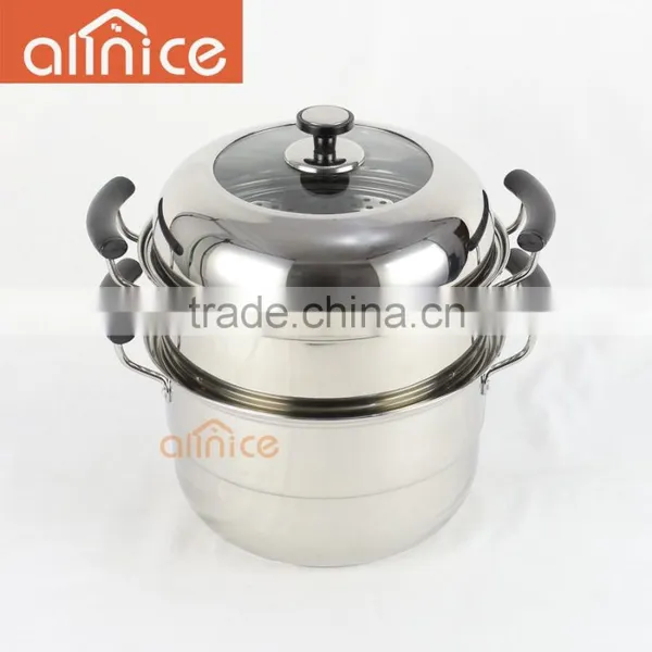 Bakelite Handle 28/30/32/34cm 2 Layer Stainless Steel Food Steamer With Glass Lid and Double Bottom photo-2