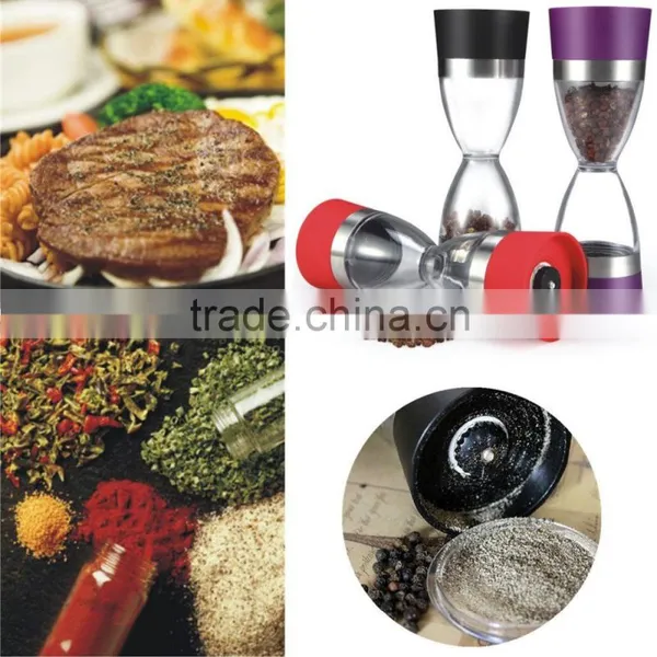 Double Sided One Handed Dual Action Salt Pepper Mill Salt Grinder Acrylic Kitchen Gadgets Spice Seasonings Grinder