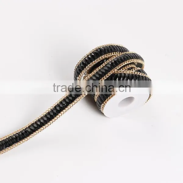 High Quality Black Glass Stone Crystal Rhinestone Chain With Hotfix Adhesive Belt photo-2