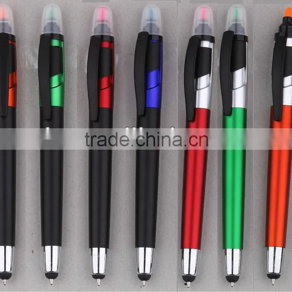 2013 Hot Sale 3 in 1 Touch Screen Pen With Highlighter Combined for Promotion