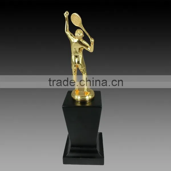 Golden Metal Man With Battledore Awards With Black K9 Crystal Base Factory Direct Customized Badminton Trophy photo-2